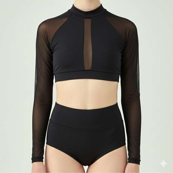 Other - BalTogs High-Waist Mesh Crop Top and Briefs Set Black Dance Dancewear